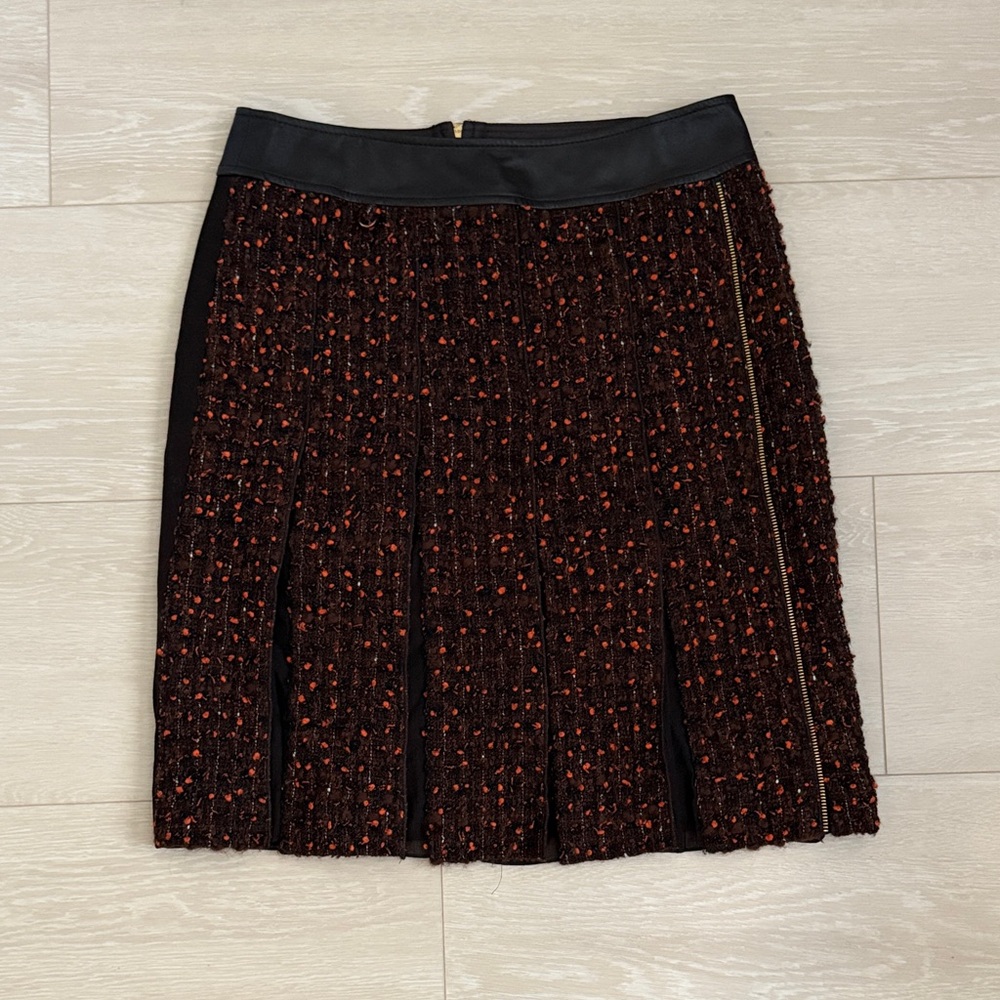 Per Se Black and Red Orange Textured Wool Tweed Skirt - Picture 2 of 6